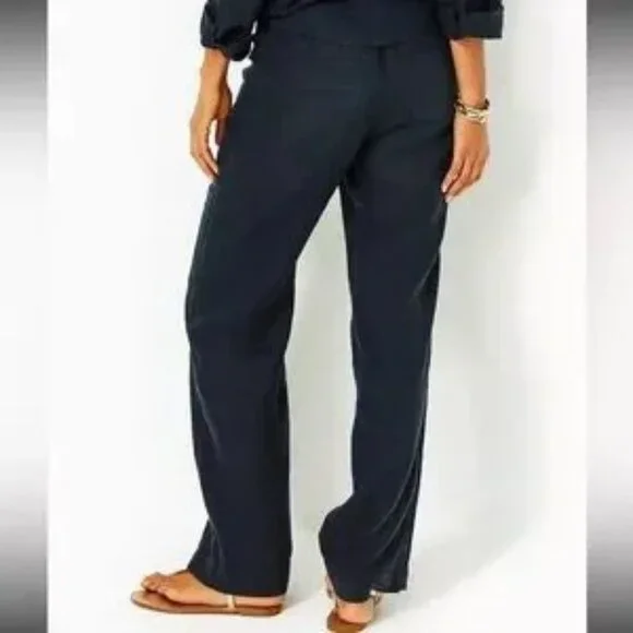 EUC Lilly Pulitzer "Deri" Black Woven Linen Wide-Leg Palazzo Pants Size Small - Picture 4 of 11